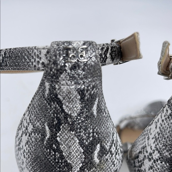 Sam Edelman Yaro Heel Silver Snake Print Leather Ankle Strap Open Toe Sandal 8.5 - Picture 9 of 9